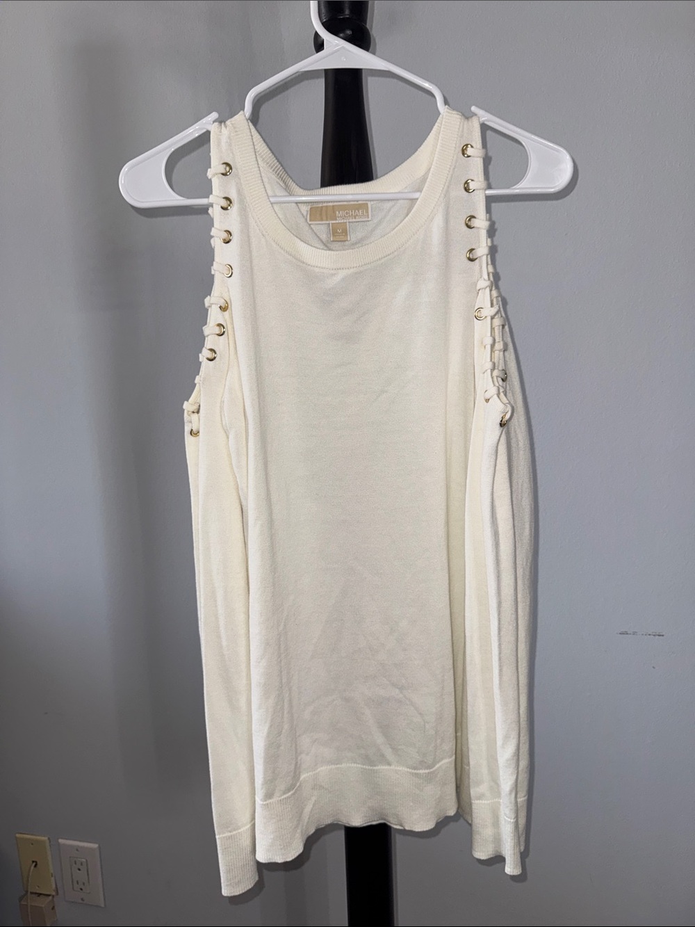 Michael Kors Ivory Cold-Shoulder Lace-Up Shoulder Sweater 23.T